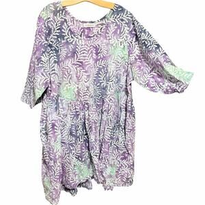 Love Your Peaches Handmade Cotton Dress Purple Batik Plus Size 4X USA fairy cute